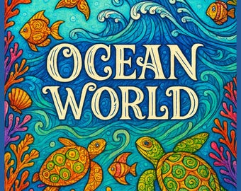 Ocean World Adult Coloring Book | Stress Relief Mandala Sea Creatures & Waves | Printable PDF