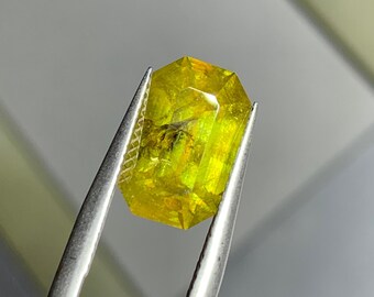 Natural Zagi Mountain Yellow-Included Sphene Gemstone – 3.60 Carats | Emerald Cut | Fire & Sparkle