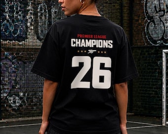 Arsenal | Champions 26 | Premier League Winners 2026 | Black Unisex Crewneck T-shirt | Football Merch | Front & Back Design