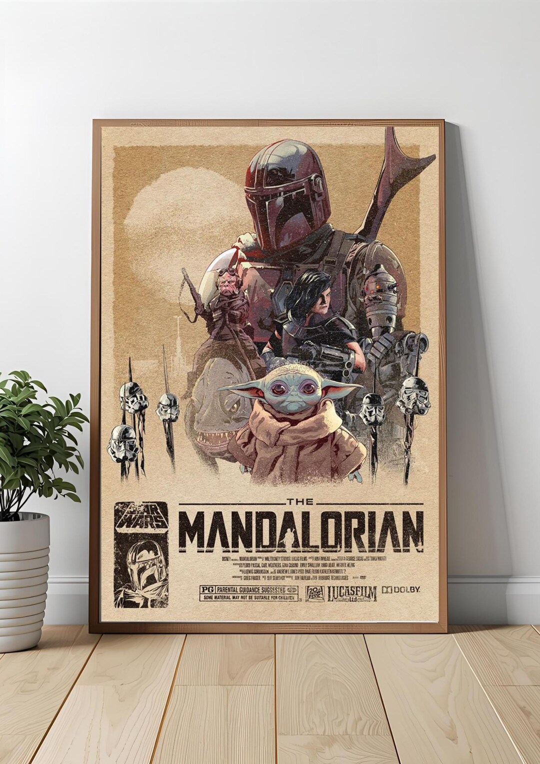 The Mandalorian Vintage Poster | Star Wars Wall Art Print | Grogu & Din ...