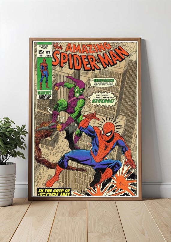 スパイダーマン vs グリーンゴブリンのポスター：レトロコミックアート