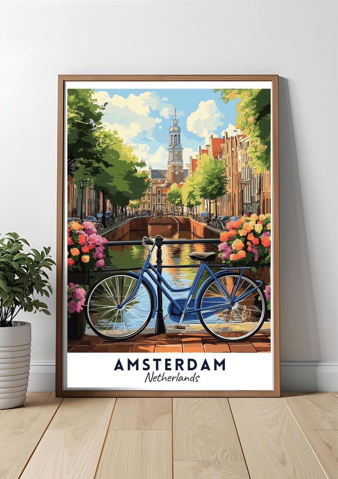Amsterdam Canal Travel Poster | Vintage Style Wall Art | Netherlands ...