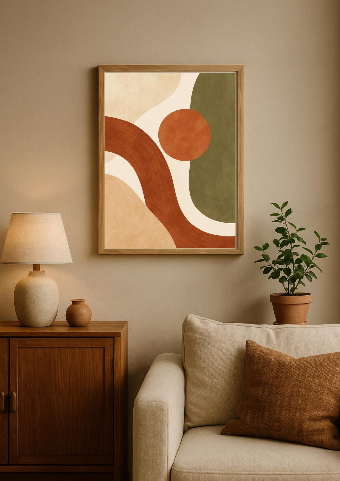 Mid Century Modern Wall Art: Terracotta & Olive Green Print - Etsy