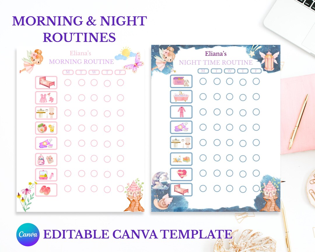 Fairy Routine Charts | Kids Morning & Night Chore Chart (editable Canva ...