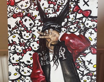 Hand painted Hello Kitty Carti Original Piece A1 Canvas, Oil & Acrylic Art - Nicole Anna