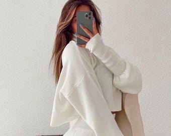 Women’s angora knit loungewear set – cozy sweater and pants, soft casual outfit