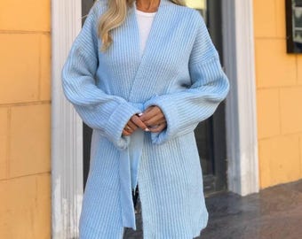 Cárdigan de punto extragrande para mujer, cárdigan tipo kimono, cárdigan largo con cinturón, abrigo de punto de primavera