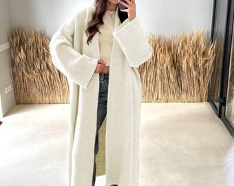 Women's wool cardigan, long oversized knit coat, Warm trendy cardigan with belt, Ladies Cardigan
