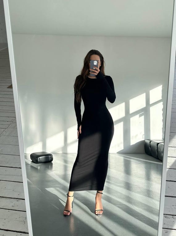 Women Style Maxi Dress, Natural Viscose Dress, Figure Flattering Dress, Long Sleeve Cutout - Etsy Women Style Maxi Dress, Natural Viscose Dress, Figure Flattering Dress, Long Sleeve Cutout - Etsy