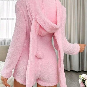 Teddy Fur Bunny Onesie – Women's Hooded Jumpsuit Pajama image 2
