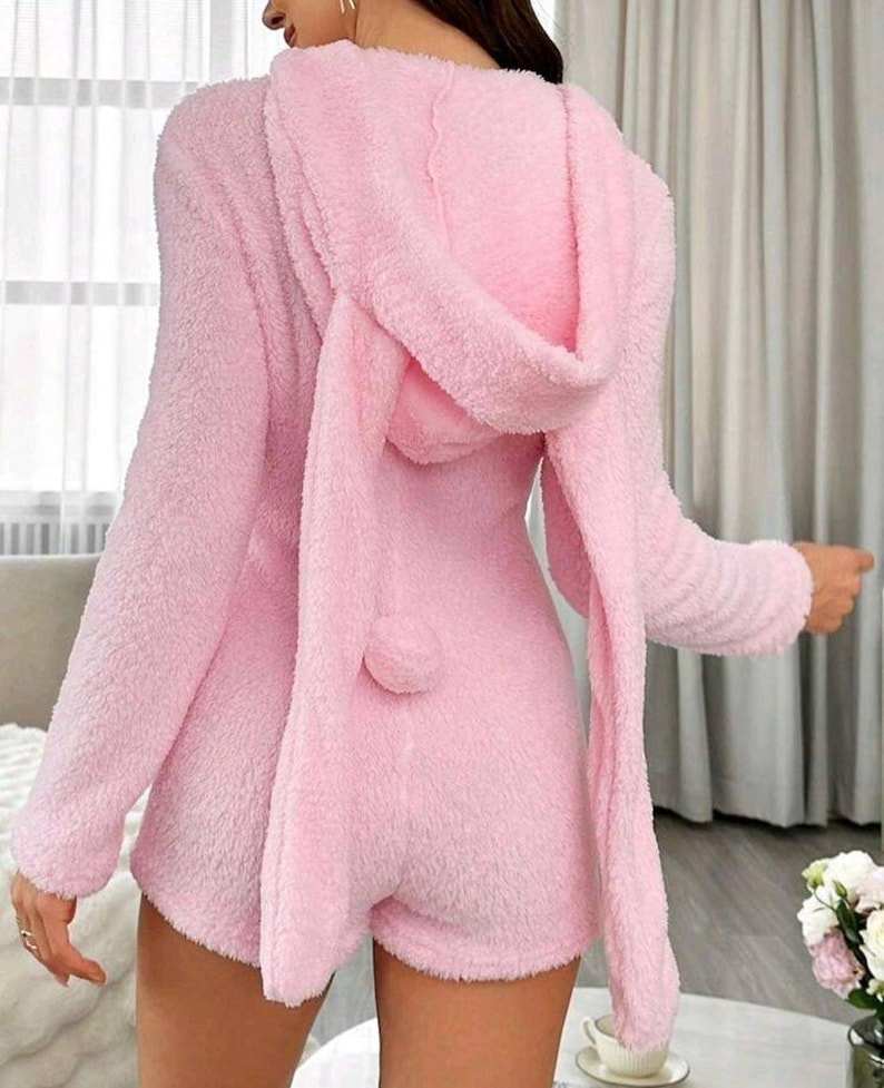 Teddy Fur Bunny Onesie – Women's Hooded Jumpsuit Pajama image 2