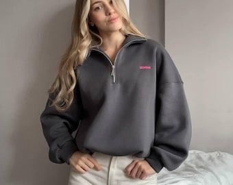 Oversized Hoodie for Women, Comfortable Half-Zip Fleece Pullover, Casual Everyday Wear