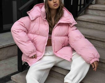 Women’s oversized winter jacket, warm padded puffer coat, matte windproof outerwear, lightweight insulated puffer