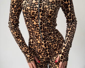 Velour Jumpsuit for Women, Stretch Sport Velour One Piece, Trendy Print Bodysuit, Cozy Figure Hugging Outfit,Made in Ukraine,Valentines gift