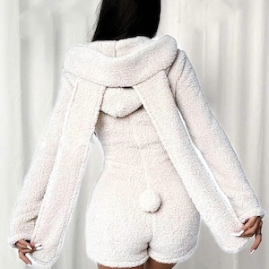 Teddy Fur Bunny Onesie – Women's Hooded Jumpsuit Pajama image 4