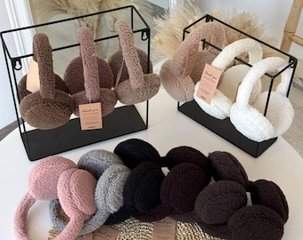 Teddy ear muffs, soft plush adjustable winter ear warmers, cozy fleece headphones for women