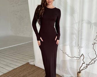 knee length dresses for ladies PRETTYGARDEN Women's Elegant Maxi Dresses Long Sleeve V Neck Flowy Poc main image 1
