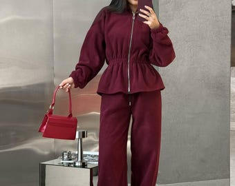 Fleece Tracksuit Set for Women, Hoodie and Straight Leg Pants, Cozy Winter Loungewear, Casual Two Piece Outfit,Soft Homewear,Valentines gift