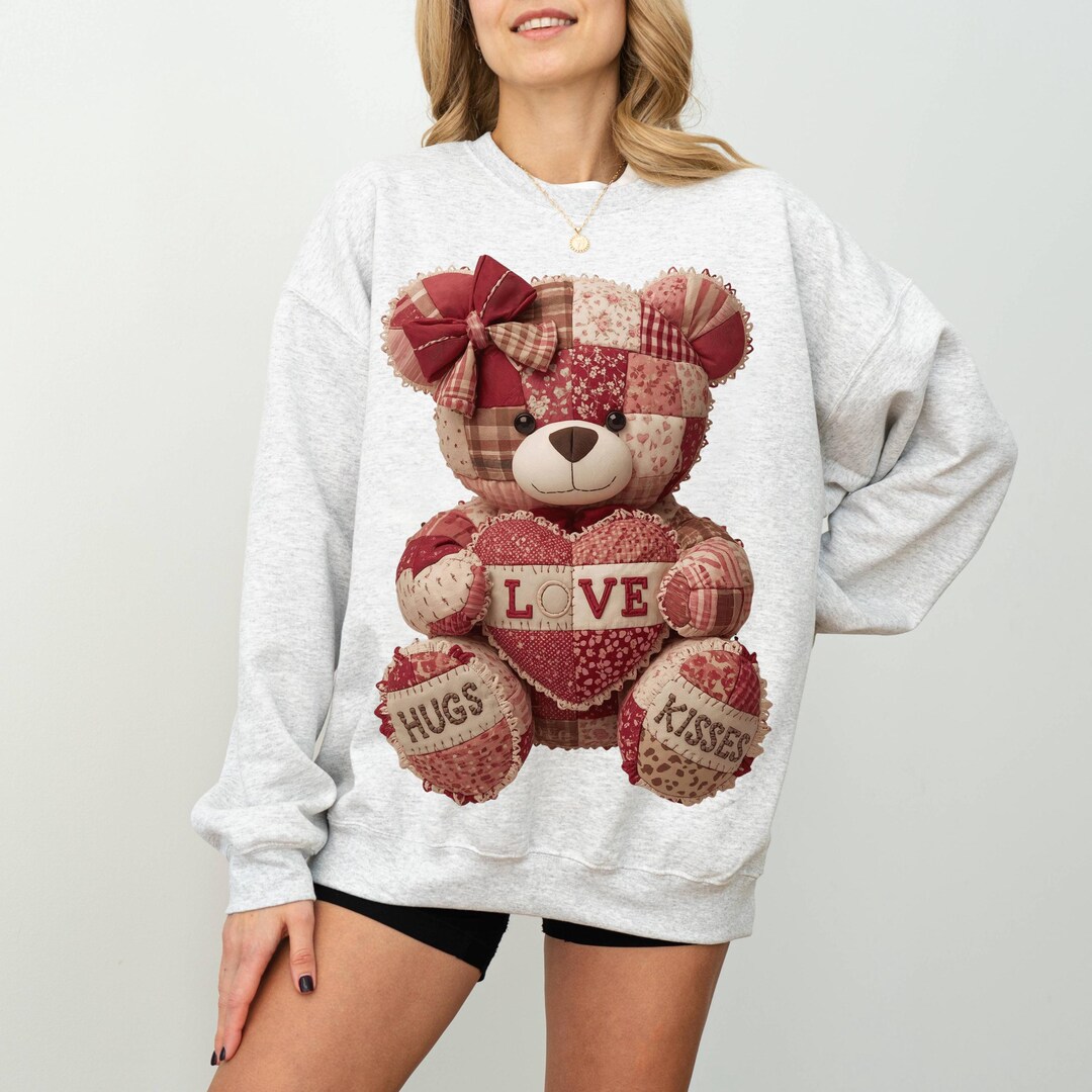 Patchwork Teddy Bear PNG, Valentine Hugs and Kisses Png, Quilted Love ...