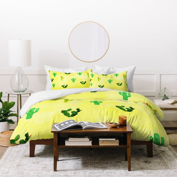Cactus Pattern Yellow Duvet Cover With Pillow Sham Cute Etsy