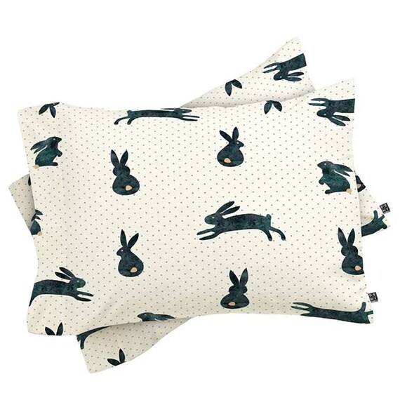 Funny Bunny Polka Dots Pillow Sham Black White Cute Rabbit Etsy