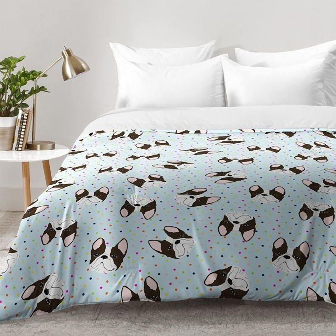 Blue French Bulldog Polka Dots Comforter Quilt Duvet Unique Etsy