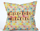 Throw Pillow: Happy Days. Scrabble Tiles. Geometric Pattern. Pastel Throw Pillow. Living Room. Nursery Décor. Decorative Cushion Cover