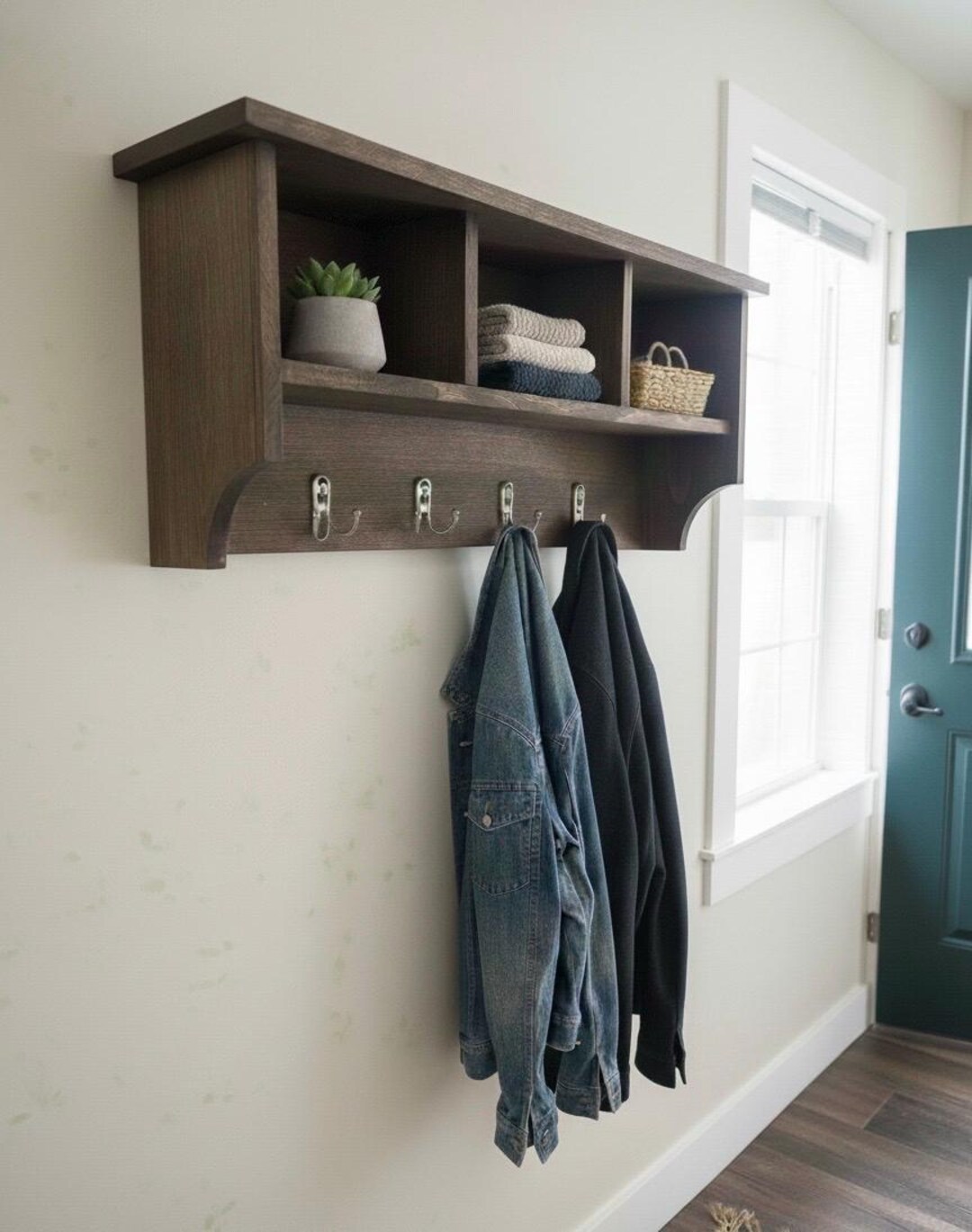 Rustic Farmhouse Coat Rack With Shelf | Wall Mounted Entryway Organizer ...