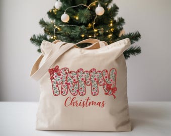 Merry Christmas Tote Bag: Coquette Holiday Cotton Canvas Bag