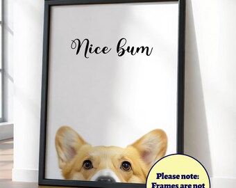 Funny Corgi "Nice Bum" Poster: Humorous Dog Wall Art, Pet Portrait