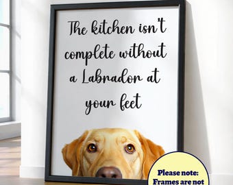 Póster de cocina de Labrador: Arte mural divertido de perro, retrato de mascota, labrador amarillo