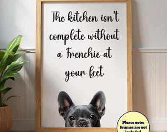 Funny French Bulldog Kitchen Poster: Dog Lover Gift, Pet Portrait, Blue Frenchie