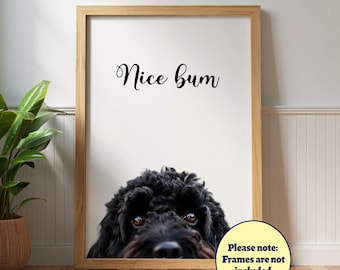 Funny Cockapoo 'Nice Bum' Poster: Bathroom Dog Wall Art, Pet Portrait, Black Cockapoo