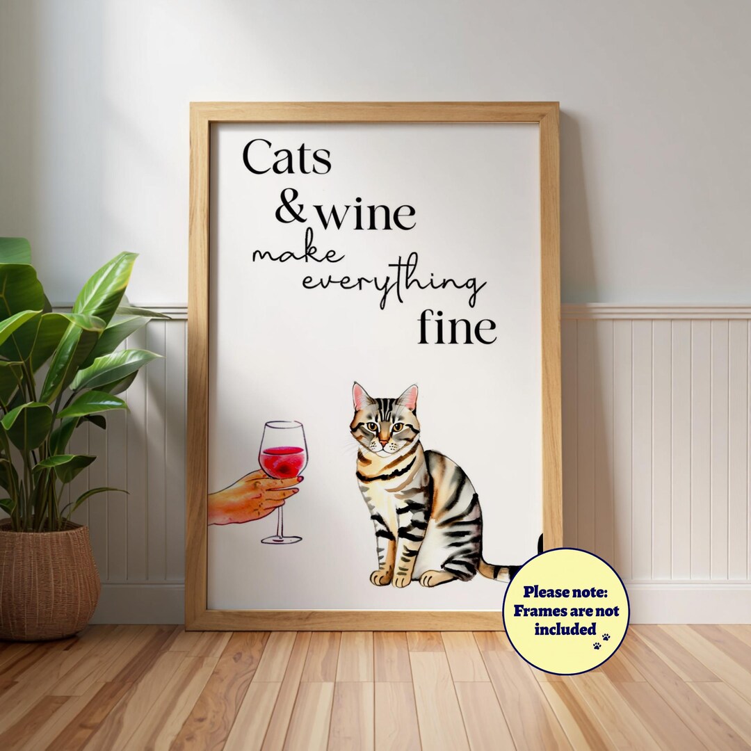 Tabby Cat, Cats and Wine Poster: Funny Kitchen Cat Lover Wall Art - Etsy