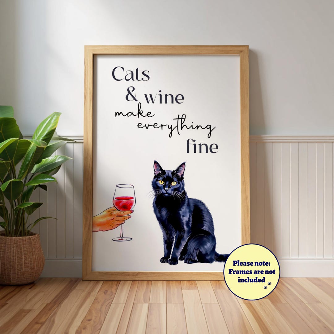 Black Cat, Cats and Wine Poster: Funny Kitchen Cat Lover Wall Art - Etsy