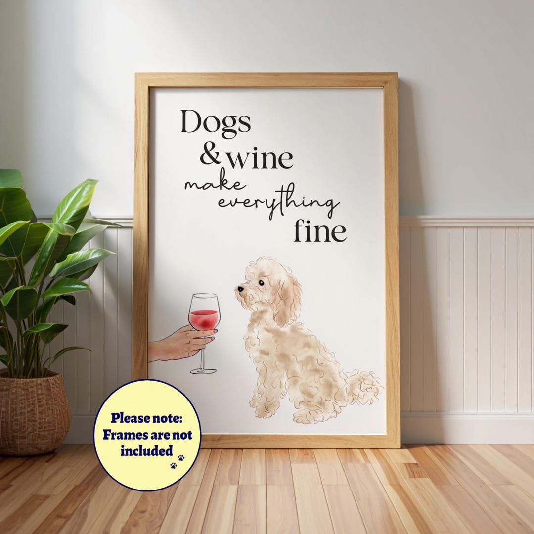 Cockapoo Kitchen Cockapoo Dogs and Wine Poster: Funny Kitchen Dog Lover Wall Art, Cream ...