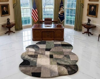 Alfombra de estilo moderno de mediados de siglo, alfombra de área con forma orgánica, alfombra abstracta neutra, alfombra de lujo tejida a mano para sala de estar, alfombra de piso de diseño escandinavo