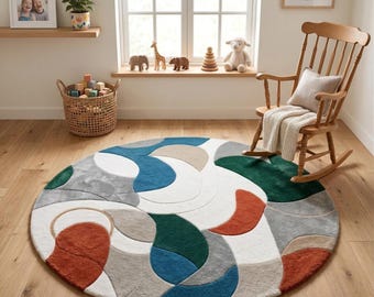 Alfombra redonda abstracta, alfombra moderna y colorida para sala de estar, alfombra geométrica circular, alfombra suave y mullida para dormitorio, decoración única para el hogar.