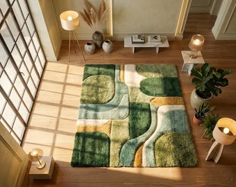 Alfombra de musgo 3D - Alfombra de suelo de bosque con mechones hechos a mano - Alfombra botánica texturizada verde salvia - Decoración de lujo con musgo para sala de estar