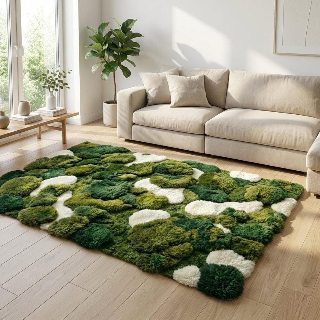 3D Moss Rug, Nature Inspired Moss Green Rug , Sculptural Green Tufted ...