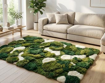 Alfombra de musgo 3D, alfombra verde musgo inspirada en la naturaleza, alfombra con mechones verdes escultural, alfombra mullida con decoración de bosque para dormitorio y sala de estar.