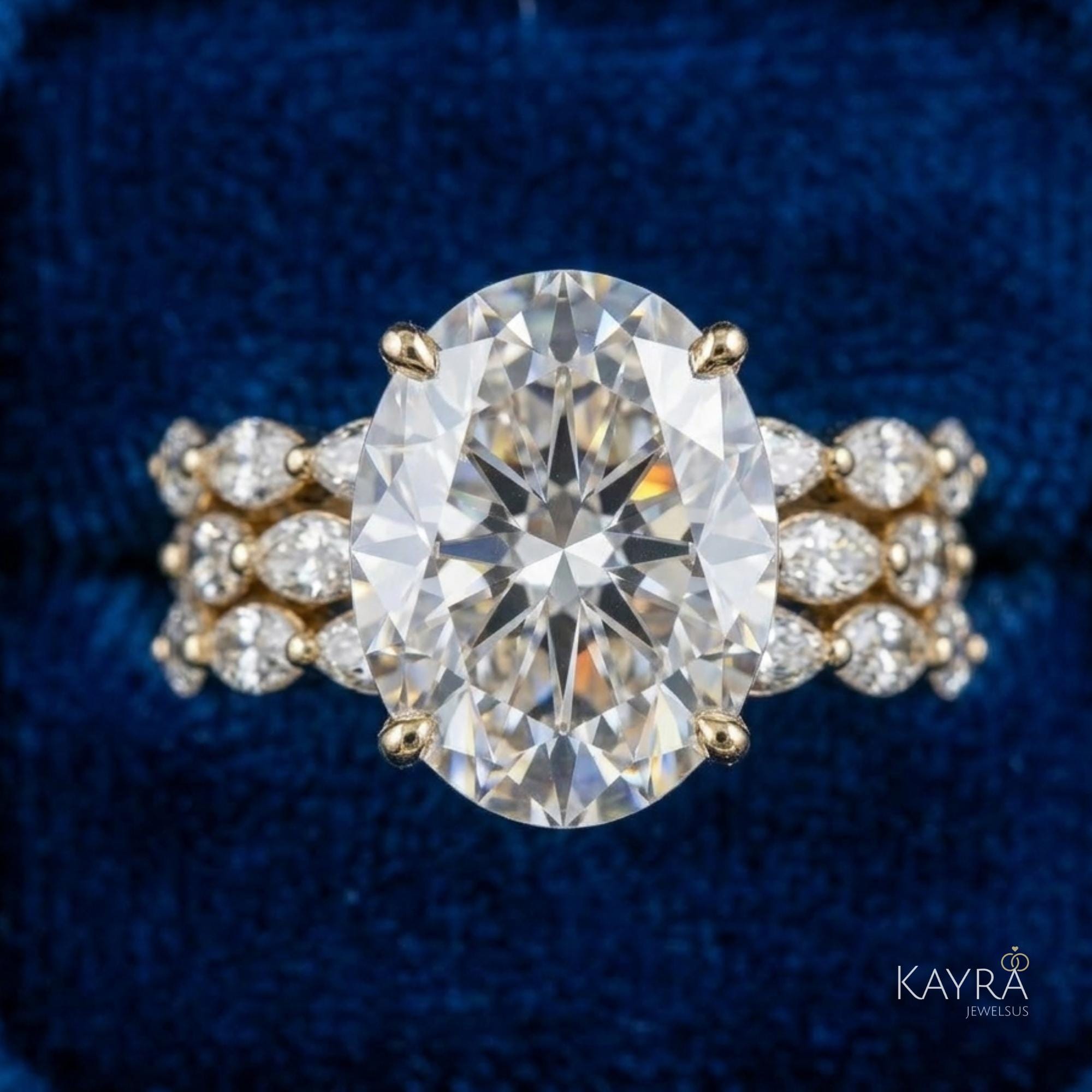 Unique 3CT Oval Cut Moissanite Wedding Bridal Set 14K Gold With Two ...