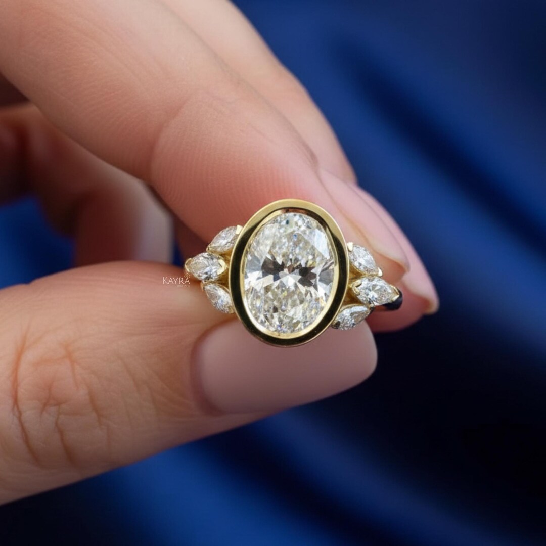 3CT Oval Cut Moissanite Engagement Ring Bezel Set Moissanite Solitaire ...