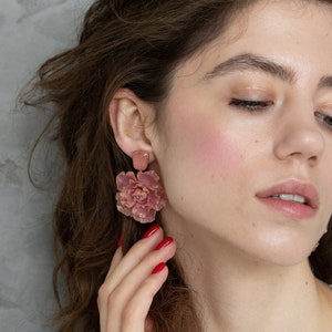 Pink Flowers Statement Earrings big flower pink oversized earrings