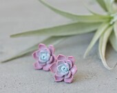 Succulent Stud Earrings - Lilac Purple Echeveria Plant Polymer Clay Hypoallergenic Earrings Gift for Women SE033
