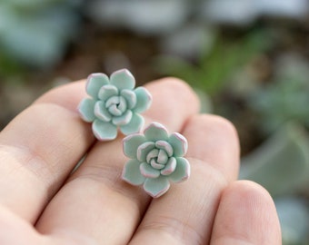 Succulent Stud Earrings, Blue Purple Echeveria Plant Hypoallergenic Earrings Gift for Women