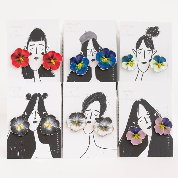 Pansy Earrings - Flower Jewelry, Clay Earrings, Flower Stud Earrings, Hypoallergenic Studs, Part of the funds will go to support Ukraine