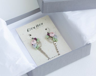 Silver Pink Flowers dangle earrings