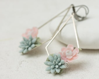 Statement succulent earrings, flowers dangle earrings