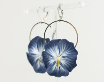 Pansy Flower Earrings -  Statement dangle earrings - Nature Floral Jewelry - Summer Botanical Pansy Jewelry - Gift for mom